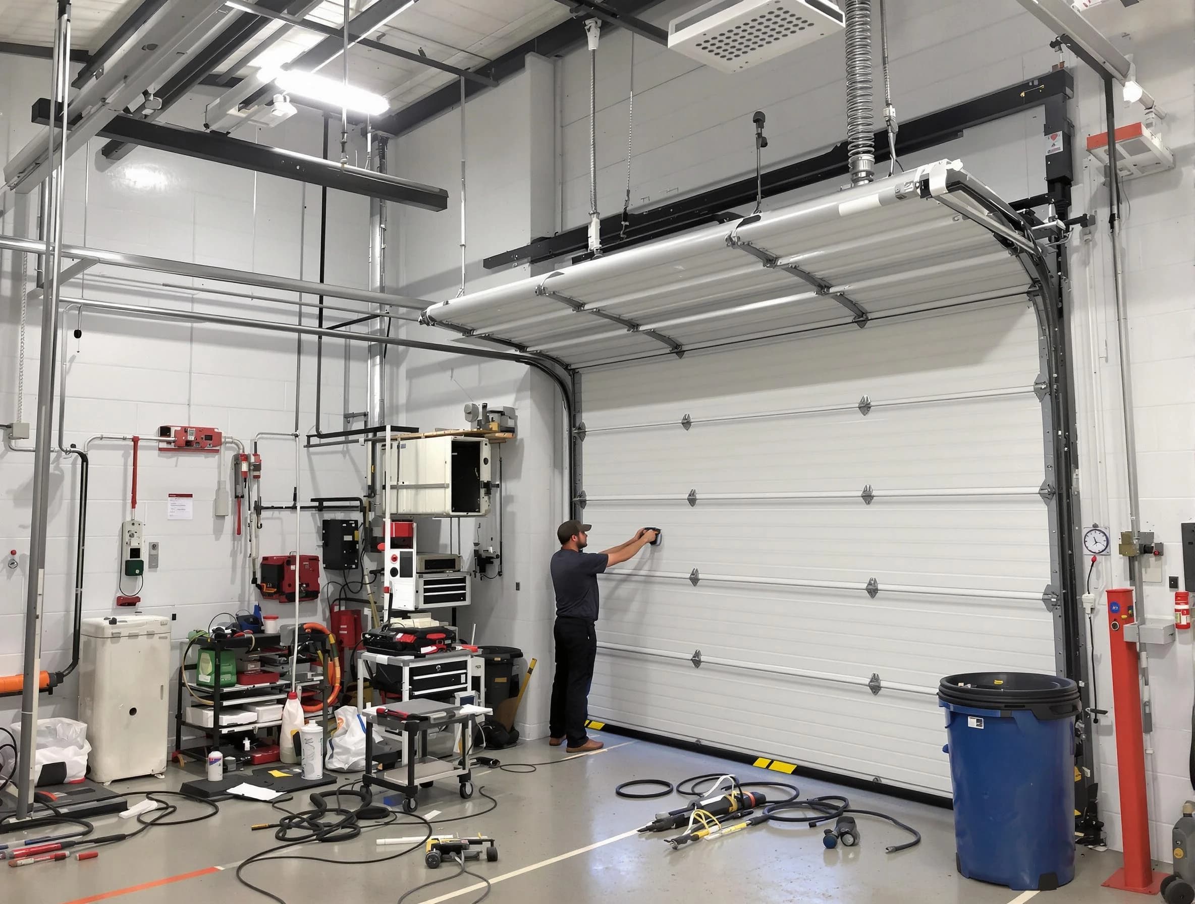 Tarrant Garage Door Repair certified technician performing commercial door repair at a Tarrant business facility