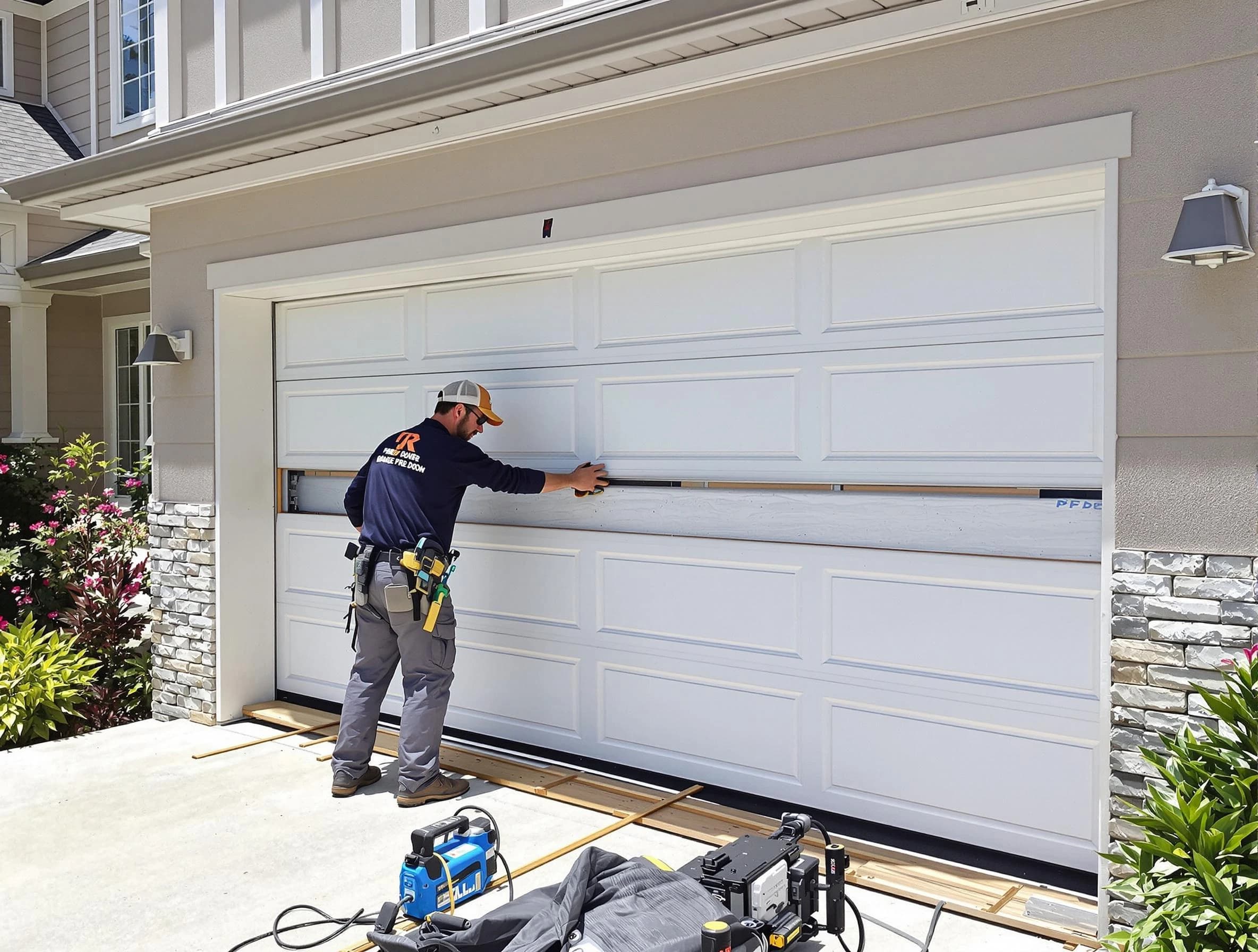 Tarrant Garage Door Repair team performing complete garage door replacement at Tarrant residence