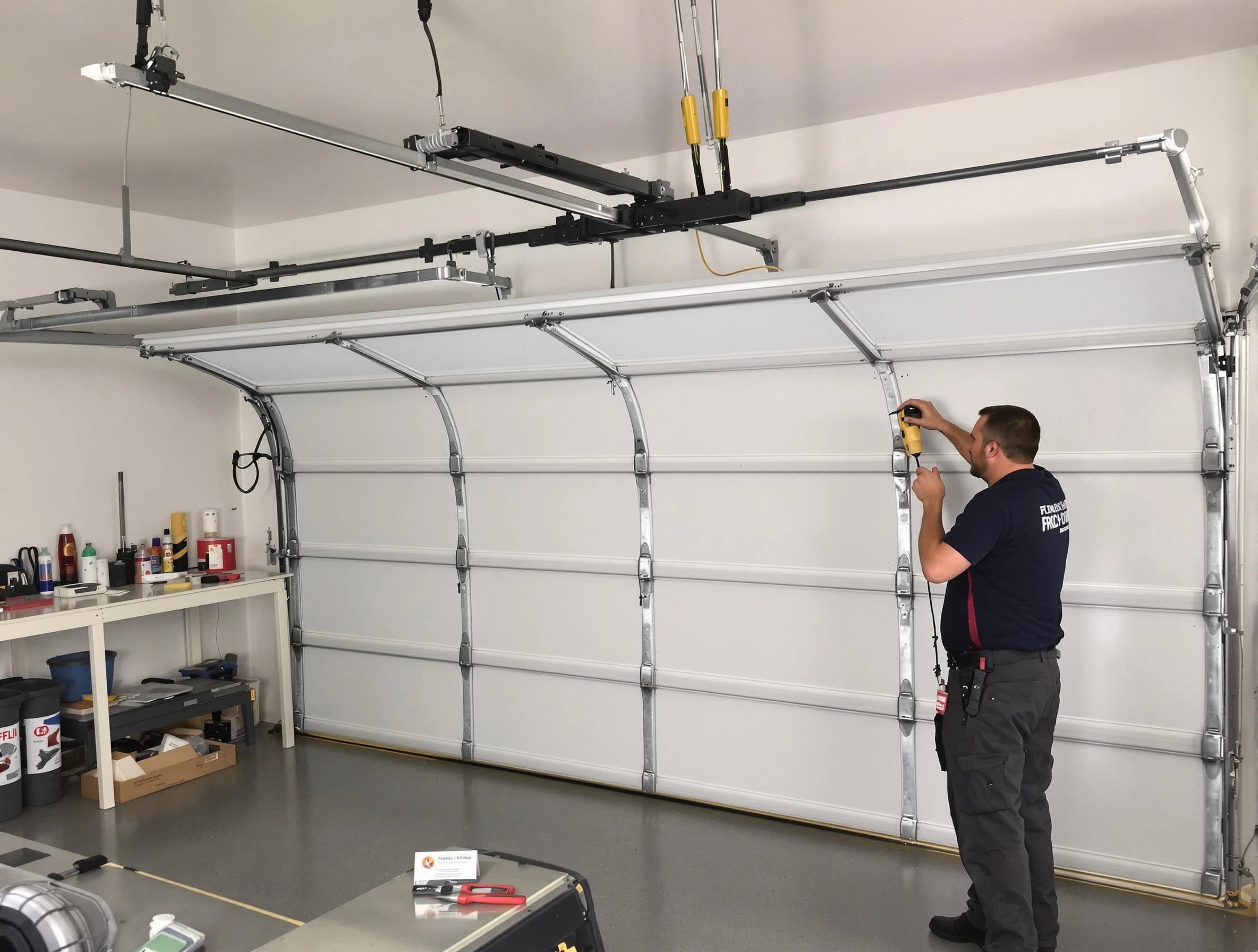 Tarrant Garage Door Repair certified technician performing overhead door system repair in Tarrant