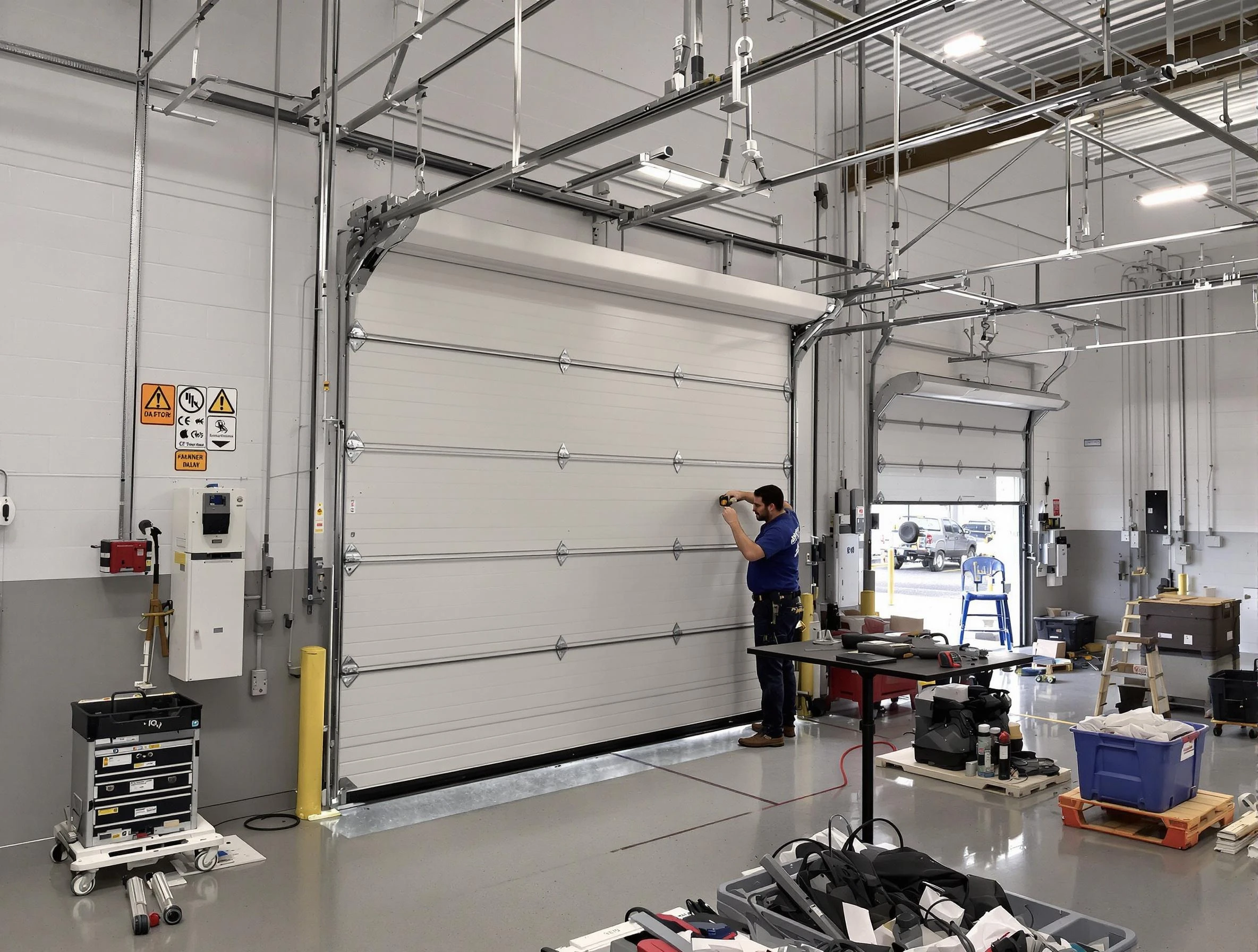Commercial garage door repair being performed by Tarrant Garage Door Repair expert in Tarrant